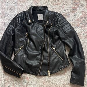 We The Free Black vegan Leather Jacket with Gold Zippers